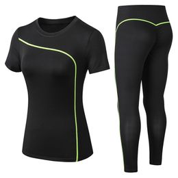 Women Gym Sets 2 piece Yoga Set Clothes Tennis Shirt + Seamless Leggings Workout Sports Suit Active Wear 220428