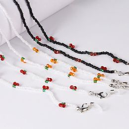 Fashion Crystal Cherry Glasses Chain Cute Transparent Beads Pearl Chain For Eyeglasses Neck Straps Sunglasses Lanyard Women Jewelry