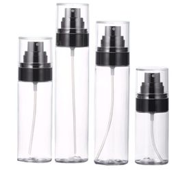 Packing Empty Plastic Transparent Bottle Flat Shoulder PET Black Spary Press Pump With Cover Refillable Cosmetic Packagin Portable Container 50ml 80ml 100ml 120ml