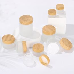 Frost Cosmetic Jars Cream Empty Makeup Face Case Refillable Containers Packing Bottle With Plastic Bamboo Cap