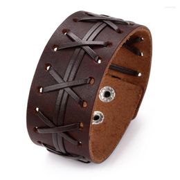 Charm Bracelets Fashion Jewellery Vintage Handmade Weave X Letter Genuine Leather Bracelet Men Cuff Wristband Wide BraceletCharm Kent22