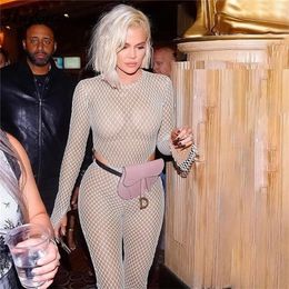 Hugctar mesh fishnet patchwork Oneck sexy bodycon bodysuit autumn winter women long sleeve body streetwear outfits T200323