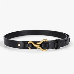 Homemade Fashion Simple Leather Narrow Version 2.0CM Belt Men And Women All-Match Retro Hook Trend Accessories