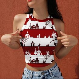 Women's Tanks & Camis Christmas Pattern Cool Summer Camisole Top Santa Snowman 2022 Women's Halter 3D Round Neck Sleeveless Navel VestWo