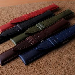 Watch Bands Genuine Leather Green Smooth Grain Watchband Stainless Steel Buckle 18mm 20mm 22mm Men Womens Strap Vintage Bracelet Belt Hele22