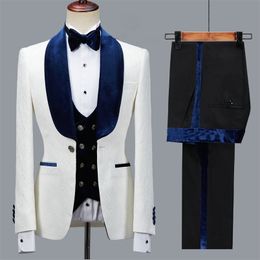 JELTOIN Floral Jacket Men Suit Slim Fit Wedding Tuxedo Navy Blue Velvet Lapel Groom Party Suits Costume Homme Man Blazer 220504
