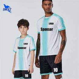 Custom Breathable Adult Men Soccer Uniforms Short Sleeve Kids Boys Football Jersey Set Quick Dry Sports Suit Tracksuits 220704