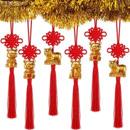 Decorative Objects & Figurines 8 Pieces Chinese Knot Decoration Golden Year Of Tiger Lucky Charms Red Hanging Feng Shui Decor