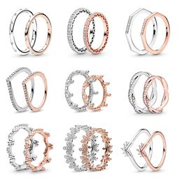 Neue beliebte 925 Sterling Silber vergoldete Ringe funkelnde Schleife Knoten stapelbare Ringe Zirkonia Frauen Männer Geschenke Pandora Schmuck Sonderangebote