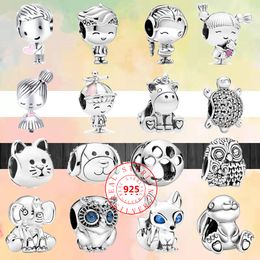 925 bracelet charms for Pandora charm set Original box Cute Cartoon Boy Girl Paw Print Owl Fox Puppy Animal European Bead necklace charms Jewellery