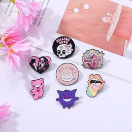 Skull horror love pink mouth bear metal Brooch cat geometric badge electroplating accessories