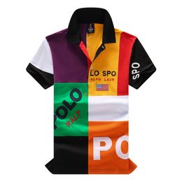 European and American lapel polos shirt men's short-sleeved cotton street fashion Colour matching high-end handsome T-shirt S-6XL wholesale RC