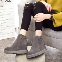 SWYIVY Echtes Leder Stiefel Frauen Mode Herbst Frauen Neue Flock Zip Stiefeletten Für Frauen Schuhe Keil Plattform Booties 201102