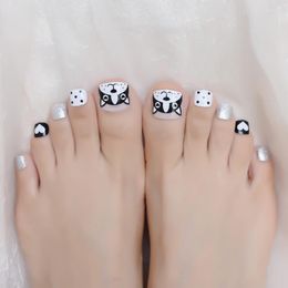 False Nails Pre-designed Puppy Cute Girl Toe Nail White Heart Glitter Tips Short Square Full Cover Artificial Prud22