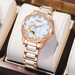 Wristwatches Fashion Women Mechanical Watches Ceramic Steel Strap Luxury Dial Automatic Ladies Gift Reloj MujerWristwatches