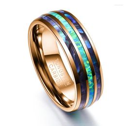 stainless steel opal rings Canada - Wedding Rings Fashion 8mm Men's Rose Gold Stainless Steel Hawaiian Koa Wood And Abalone Shell Opal Inlay Men Ring Band JewelryWedding To