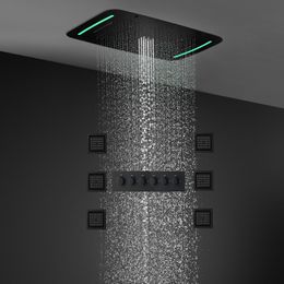 Bathroom Accessories Ceiling Black Shower Set LED Rain Showerheads System 5functions Thermostatic Valve Faucets Massage Body Jet
