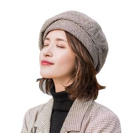 Houndstooth Beret Caps Hats Women's Autumn Spring Korean Style Girls Students Plaid Painter Cap Ladies Cute British Pumpkin Hat