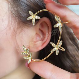 Non-Piercing Metal Maple Leaf Crystal Ear Clips For Women Vintage Gold Silver Earrings Ear Cuff Jewelry