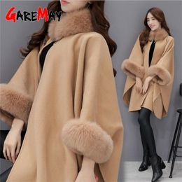 Winter Fur Coat women's Cape Jacket Plus Size Batwing Fluffy Sleeve Warm Fur Cape Women Overcoat Cloak Poncho Shawl Coat Female 201214