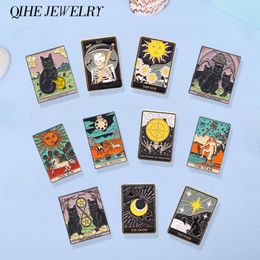 Tarot Card Enamel Pin Brooches Set Halloween Dark Black Cat Punk Sun Moon Custom Badge Lapel Backpack Clothes Hat Jewelry Gift