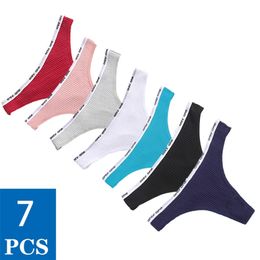 women's Panties For Teenage girls Thongs Sexy Cotton Solid color letter belt Underwear G String lingerie 7PCS/Set 220426