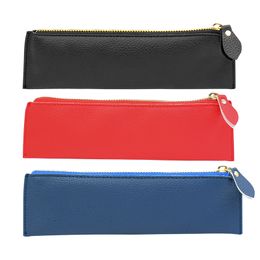 Simple Business Pu leather Zipper Pencil Bag For Men And Women Large Capacity Waterproof Learning Pencil Bag Wholesale LX4954