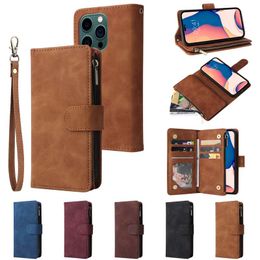 Multifunction Wallet Leather Cases For Iphone 14 Pro Max Google PIXEL 7 One Plus 9 8 Zipper Cash Holder Covers Credit ID Card Slot Pouch Book Men Busines Phone Pouch
