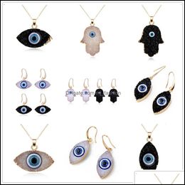 Pendant Necklaces Pendants Jewellery Simple Evil Eye Druzy Drusy Earrings Necklace Women Resin Imitation Natural Sto Dhjng