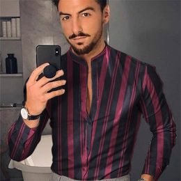 Men's Shirt Hawaiian Men Single Button Wild Printed Male Blouses Long Sleeved Striped 220401