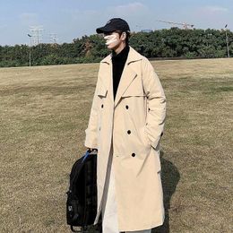 Men's Trench Coats Autumn Coat Fashion Black/Khaki Casual Long Men Streetwear Korean Loose Windbreaker Jacket Mens Overcoat M-2XL Viol22