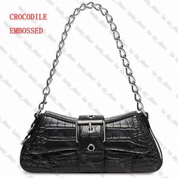 Lindsay Small Shoulder Bag With Strap Luxury Designer Women Crocodile Embossed Silver Pleated Black Curved Flap Adjustable Three Hooks Decorative Buckle Belt Bags