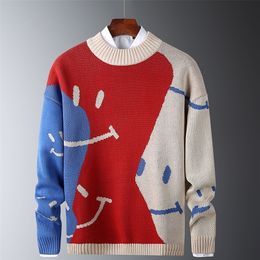 Casual Sweaters Mens Fit Knitted Slim Sweaters Cotton Long Sleeve Round Collar Male Warm Pullovers Patchwork Color Trendy Style 201126