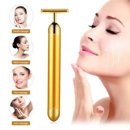 Beauty Bar 24k Golden Pulse Facial Massager T-Shape Electric Sign Face Massage Tools for Sensitive Skin Face Pull Tight Firming Lift