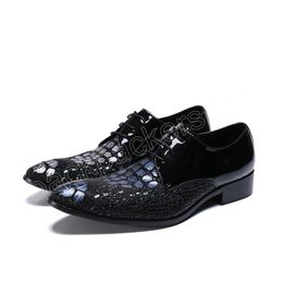 Handmade Printing Genuine Leather Dress Shoes Pointed Toe Lace-up Mens Business Party Shoes Men Oxford Shoes