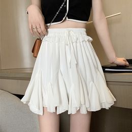 High Waist Pleated Tutu Skirts Women Fashion 2022 Summer Korean Mini Short Chiffon Skirt Female White Sun School Skirt