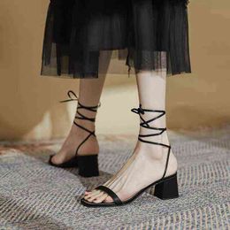 Sandals Women Shoes Korean French Cross Strap Sandals Lady Fairy Style Open Toe High Heels Trend Street 220704