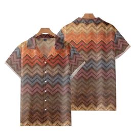 Men's Casual Shirts Wave Striped Printed Men Vintage Loose Beach Hawaiian Short Sleeve Cuban Collar Shirt StreetwearMen's