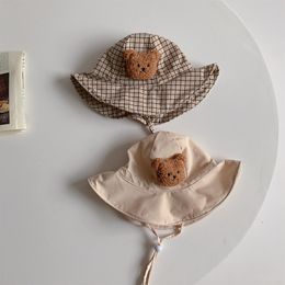 New Summer Cartoon Bear Baby Sun Hat Cute Baby Boys Girls Bucket Fisherman Hat Lattice Adjustable Kids Beach Panama Cap