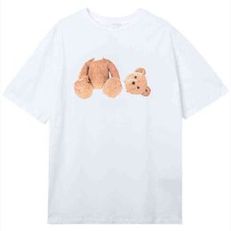 European and American Fashion Designer Teddy Bear t Shirt Men's Printed Short-sleeved T-shirt Man Women Couples Pure Cotton Casual Loose D1