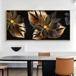 Black Gold Flowers Nordic Modern Interior Paintings Home Decor Aesthetic Personalized Wall Posters Pictures Room Decoration