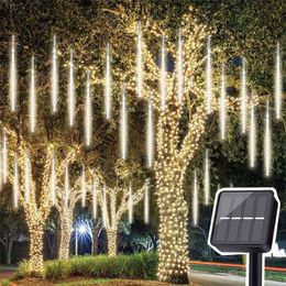 Strings 30/50CM Solar LED Meteor Shower Rain Lights Holiday Christmas Fairy String Waterproof Garden Tree Hanging Garland LightLED