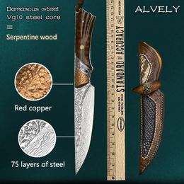 defense tools Canada - Hand-forged Damascus steel straight knife outdoor camping hunting fishing survival hiking self-defense multi-functional EDC tool belt holster