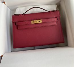 22cm Brand purse luxury clutch bag women designers mini handbag epsom Leather handmade stitching Red burgundy pink etc many colors to choose fast delivery