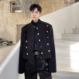 Abiti da uomo Blazer Abito da uomo Cappotto Primavera Multi-bottone Uomo Giappone Harajuku Streetwear Giacca sportiva corta casual nera moda vintage