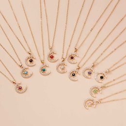 Necklace Pendant Women Moon Birthstone Shaped Fashion Birthday Jewelry Gifts Colorful Clavicle Chain Choker