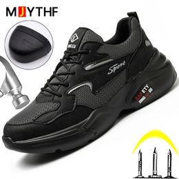 Black Work Sneakers Men Safety Shoes Light Breathable Men Shoes Steel Toe Work Shoes Men Indestructible Protective 2022