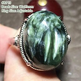 Cluster Rings Natural Green Seraphinite Ring Jewellery For Woman Lady Man Gift Silver Healing Wealth Crystal Beads Stone Adjustable AAAAAClust