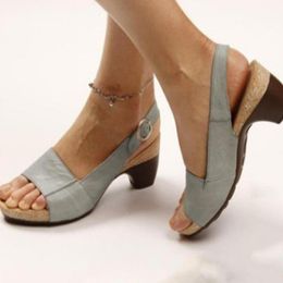 Sandali Moda Donna Cinturino con fibbia Tacchi spessi Estate Retro Bocca di pesce Zeppa Scarpe da donna Scarpe da passeggio morbide da donnaSandali