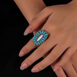 Wedding Rings Vintage Style 925 Silver Turquoise Ladies Natural Stone Personality Alloy Open RingsWedding